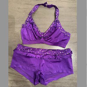 Rhinestoned Purple Dance Team Audition Set, Top fits 34C, Bottoms S/M